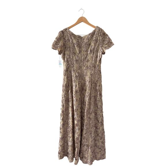 Alex Evenings Maxi Dress Champagne Sequined Floral Short Sleeve Plus Size 16 NEW - Picture 3 of 6